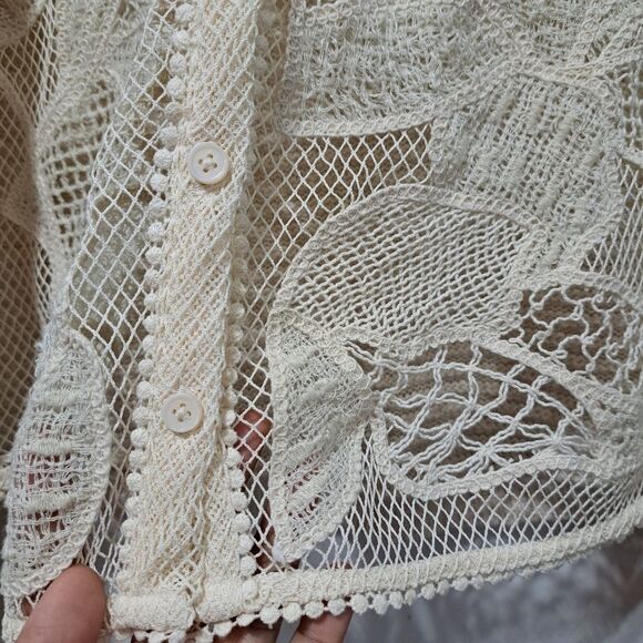 Zara Boho Floral Knit Crochet Coastal Minimalist Cardigan Cream Large - Picture 7 of 15